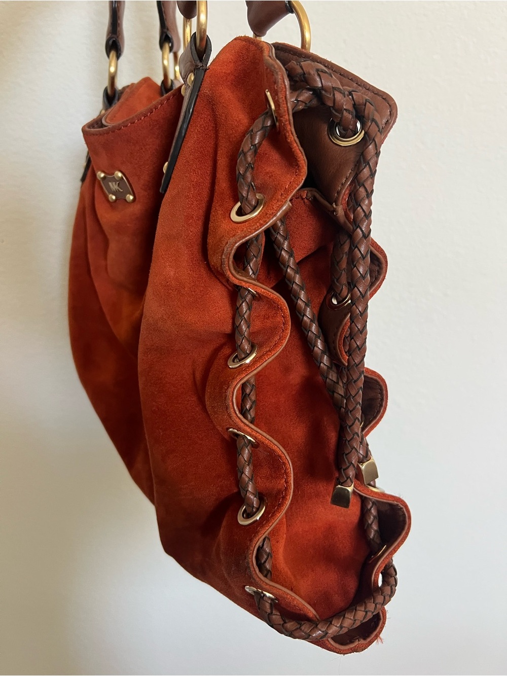 Michael Kors Rust Suede Tote/Hobo with Braided Brown Handles - Picture 5 of 11